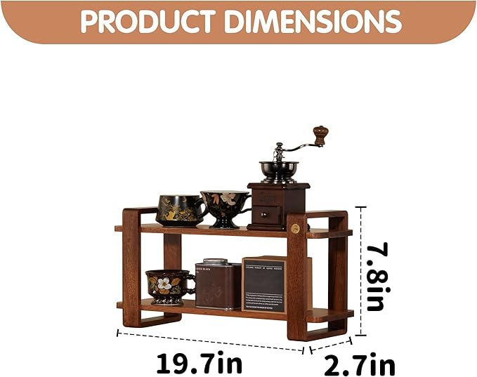 Coffee Station Organizer for Kitchen Countertop Mug Holder 2 Tier Wooden Cup Organizer Stand Shelf