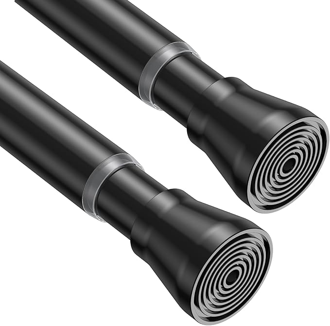 MEXAU 2Pack Tension Curtain Rod for Windows 29 to 64 inch, Never Rust adjustable curtain rod Black tension curtain rods no drilling, 7/8 Inch spring tension curtain rod for Doorway Closet Door