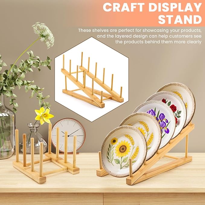 3 Pack Plate Stands for Display, Multifunctional Wooden Display Rack, Craft Show Display Stands for Tabletop Book, Artwork, Photo, Record, Magazine and Platter(Color:Wooden)