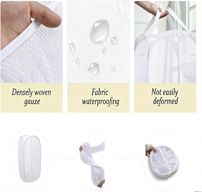 Pop up hamper, the upgraded laundry basket with breathable side pocket mesh. Ideal for room, apartment, dormitory, travel, business trip & kids storage(1,white)