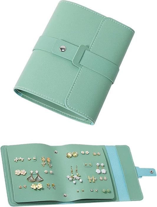 LAKE OF FIRE Earring Holder Organizer with Foldable Book Design Jewelry Book Organizer, Portable Pu Leather Travel Earring Case(Green)