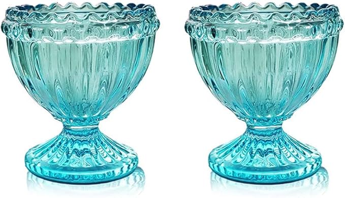 KiaoTime Blue Glass Egg Cup for Soft or Hard Boiled Egg Holder - Set of 2 Egg Holders for Breakfast Brunch, Kitchenware Table Decoration Egg Cup for Home Party Tableware Decor Favors