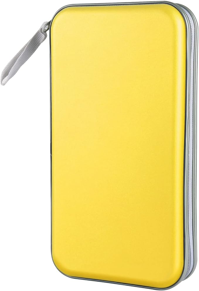 Siveit CD Case, DVD Case Holder 96 Capacity Hard Plastic CD DVD Disc Cases Storage Binder Wallet for Car Home Office Travel (Yellow)
