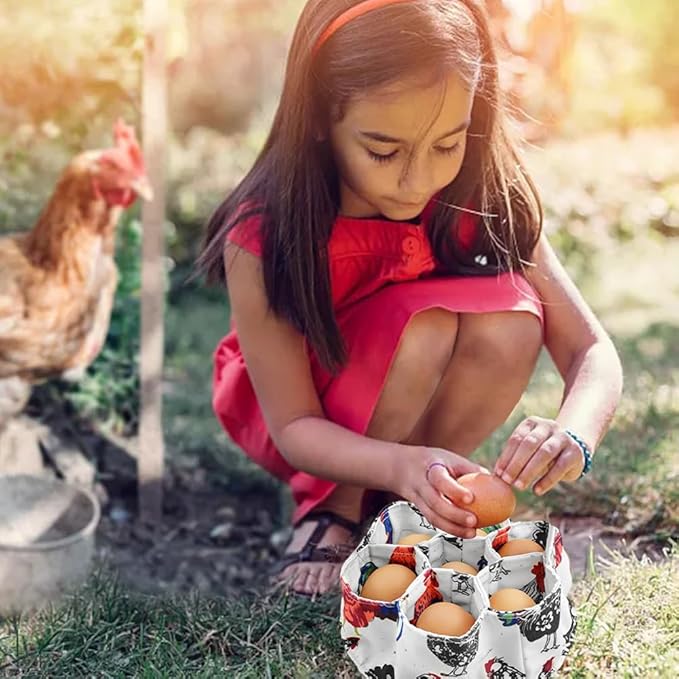 Egg Collecting Basket with 7 Pouches,Canvas Gathering Bag Egg Collecting Bags for Farmhouse Chicken Hen Duck Goose Housewife Garden Transporting Storage(SIZE:7.8x2.7 inch)