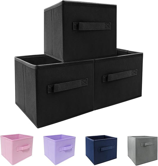 EBIGIC storage bins collapsible storage bins，cube storage organizer （Pack of 3） 10.5 * 10.5 * 11inch，For home and office Collapsible Closet Shelf Organizers, Drawer Organizers(Black)