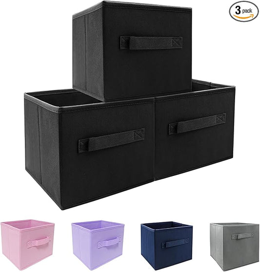 EBIGIC Kids Storage Bins 9.0"x7.5"x7.5" Small Size Fabirc Foldable Closet Toy Organizer Collapsible Cloth Black