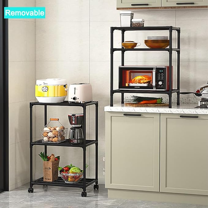 Black Shelving Unit, 42x 32 x 165 cm, 6 Tier Tall Narrow Shelving Unit with Wheels and Anti-Slip Feet, Adjustable Shelving (Black)