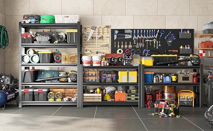 45''W*20''D Garage Shelving Heavy Duty Garage Storage Shelves, 3000 LBS Adjustable 5 Tier Industrial Shelving Unit, Metal Utility Shelf for Basement, Warehouse and Workshop (78''Hx45''Wx20''D, Black)