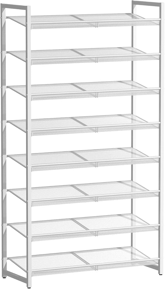 8-Tier Shoe Organizer, Tall Metal Shoe Rack for Closet Entryway Garage, Large Capacity Shoe Storage with Adjustable Flat, Holds 32-40 Pairs, White