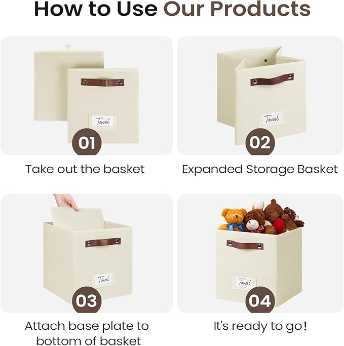 FinishingBo 6-Pack Storage Cubes with Handles & Label Holders Basket, Closet Cube Home Organizer Bins(Beige, 10.5*10.5*11 inch)