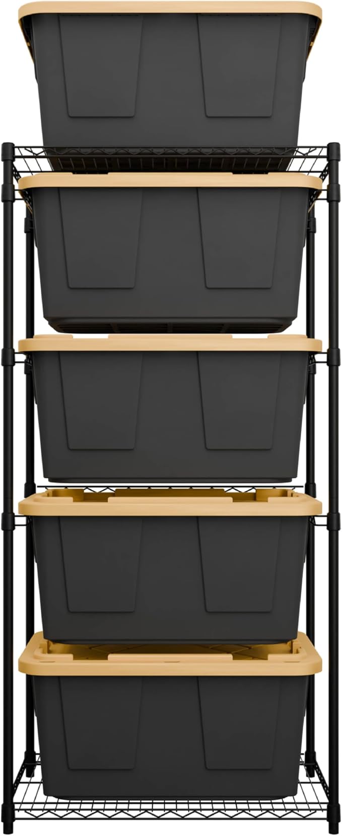 MonsterRAX 5-Tier Side-Load Heavy Duty Garage Slide Bin Storage Rack for 27-Gallon Totes. Industrial metal organization, 250lb capacity, NSF Certified. (Bins not included) (Black) (Black)