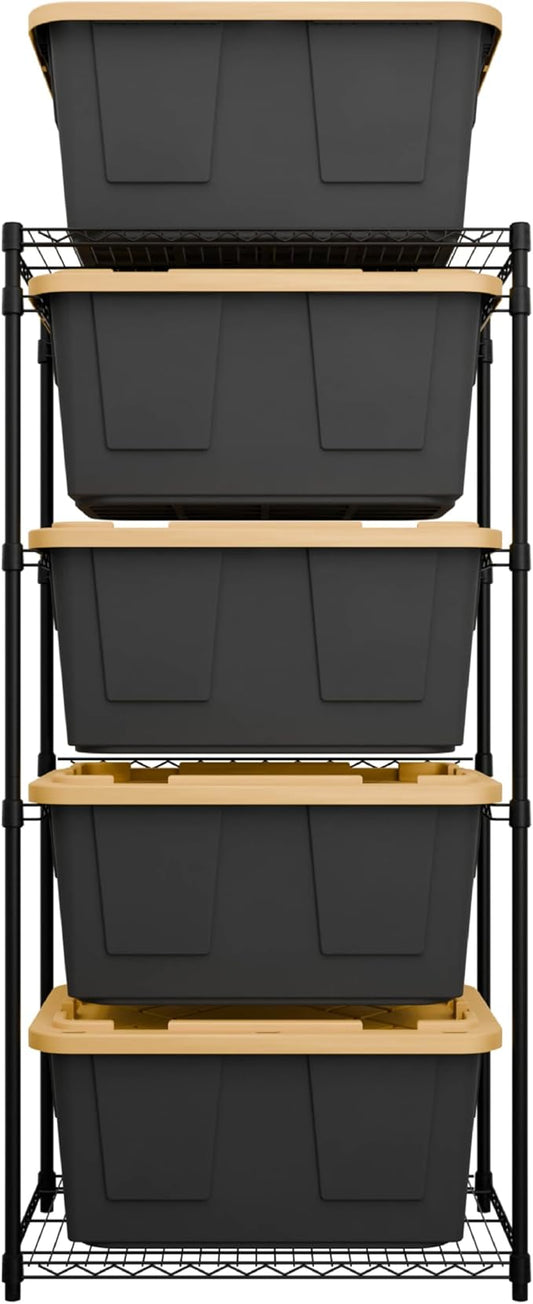 MonsterRAX 5-Tier Side-Load Heavy Duty Garage Slide Bin Storage Rack for 27-Gallon Totes. Industrial metal organization, 250lb capacity, NSF Certified. (Bins not included) (Black) (Black)