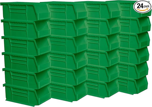 Akro-Mils 30220 AkroBins Plastic Storage Bins, Space-Saving Stackable Bins for Garage, Pantry, Craft Organization, 7" x 4" x 3", Green, 24-Pack