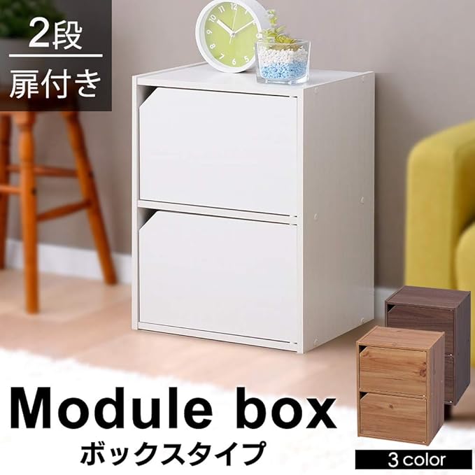 Iris Ohyama MDB-2D Color Box, Storage Box, Bookshelf, 2 Tiers, with Door, Width 14.4 x Depth 11.4 x Height 19.5 inches (36.6 x 29 x 49.4 cm), Off-White Module Box