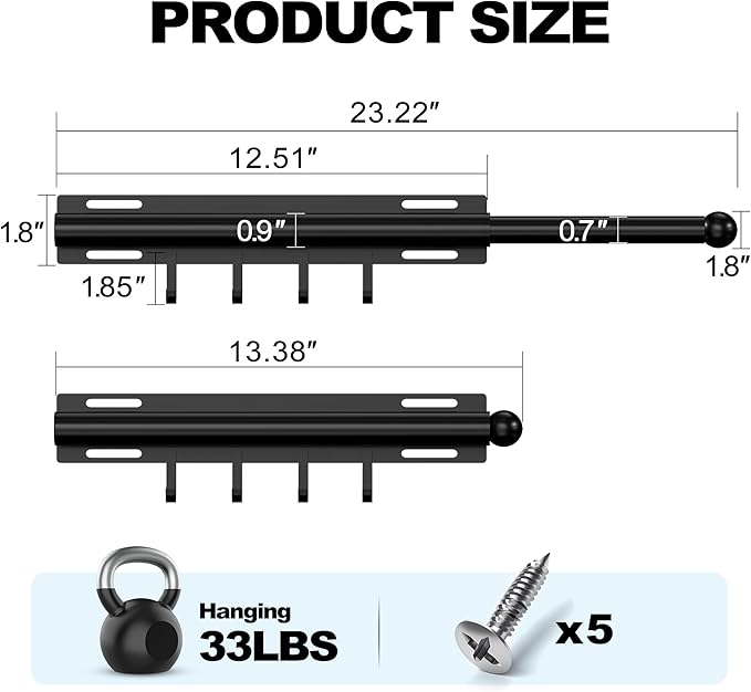 Valet Rod for Closet Retractable with 4 Hooks, 13.4"-23.2" Pull Out Clothes Hanger Rail, Heavy Duty Alloy Steel Side Mount Wardrobe Bar, Adjustable Organizer for Laundry, Bathroom, Entrance (Black)