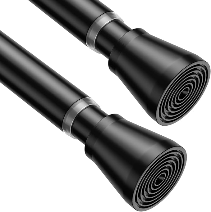 2 Pack Spring Tension Rods 18-26 Inches, 7/8 Inch Diameter Black No Drill Spring Loaded Adjustable Extendable, Small Short Tension Curtain Rod for Windows Kitchen Doorway Closet Cupboard