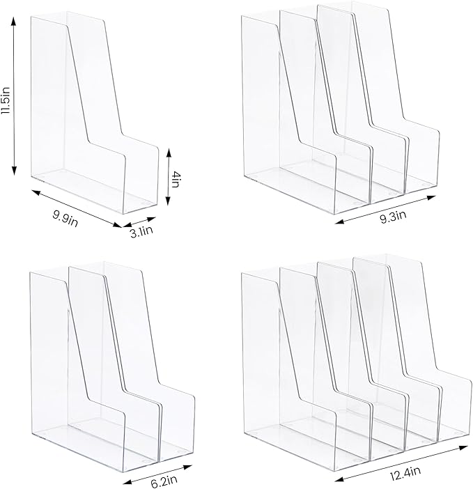 CiWiVOKi Vertical File Holder, PET Desk Organizer, Multi-purpose Plastic Document Storage Bins for Magazines, Binders, Notebooks, Envelopes, 2 Pack