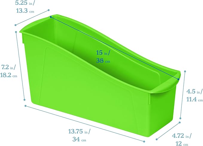 ECR4Kids Linking Plastic Storage Book Bin, Multipurpose Organization, Neon Green, 10-Piece