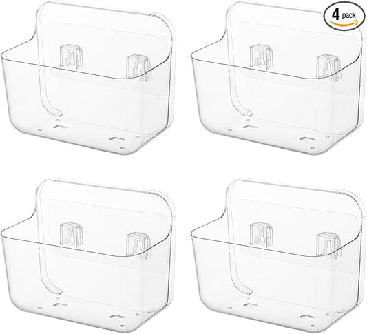 Kitchen Under Sink Cabinet Door Organizer, 4 Pack, Adhesive Clear Acrylic Wall Mount Shelf, Bathroom Makeup Storage Bins, Shower Caddy, Spice Rack, Drink Packet Sponge Dishwasher Pod Holder