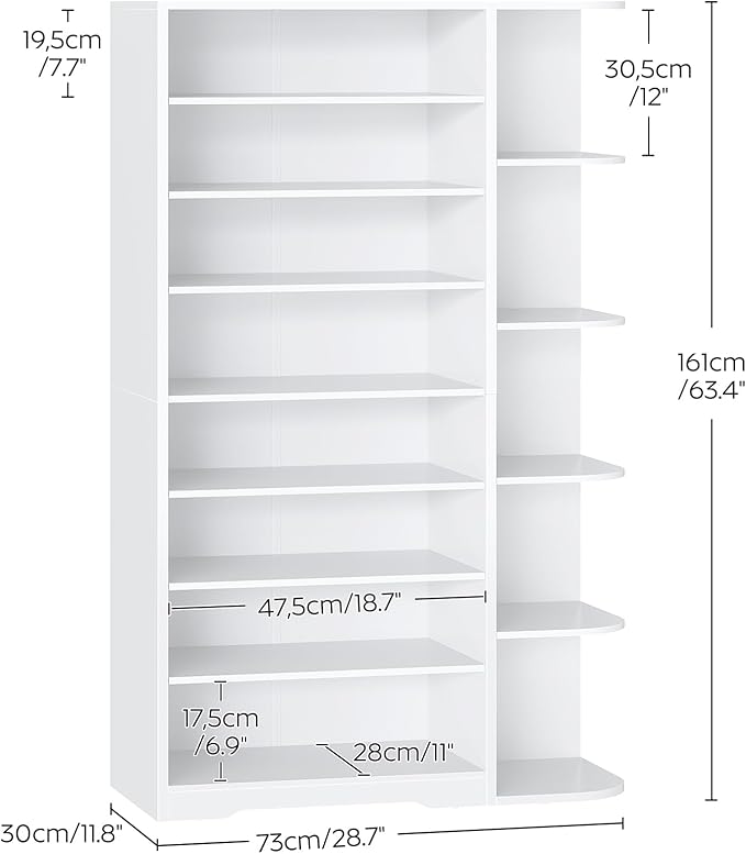 YATINEY Tall Shoe Rack, Multifunctional Shoe Cabinet with Open Storage, Entryway Shoe Organizer for Closet, 9-Tier Wooden Shoe Storage Closet with Adjustable Shelves, White SC22WT