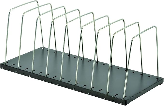 MMF Industries STEELMASTER Adjustable Desk File Organizer Rack | 8 Compartments | Wire Dividers | Black | Scratch & Chip-Resistant Finish | Non-slip Padded Feet | Office Organization