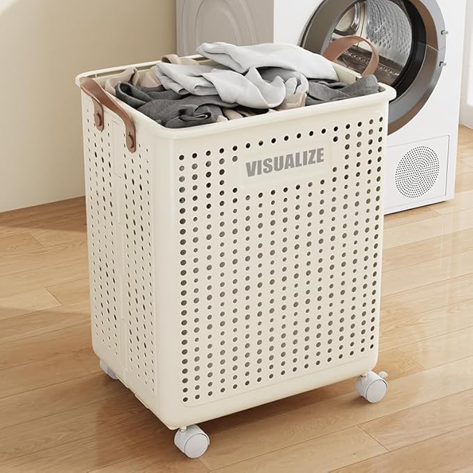 BOHOIDEE X-Large Foldable Laundry Hamper with Wheels and Handle, Collapsible Rolling Laundry Basket, Versatile Portable Storage Basket for Laundry/Bathroom