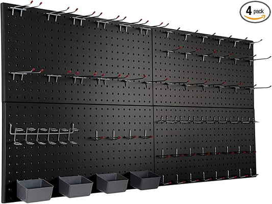 Peg Board for Wall 48x24 inch with 63 Pcs Hooks Accessories, Garage Storage Pegboard Wall Organizer, Metal Pegboard Panels with Hooks, Modular Mounted Control Peg Board Tool Organization (Black)