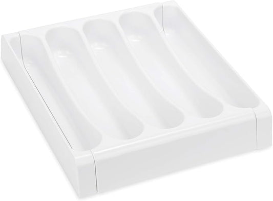 Camco Adjustable Cutlery Tray - Designed for RV and Compact Kitchen Drawers, Adjusts Between 9" and 13" for an Easy Custom Fit -White (43503)