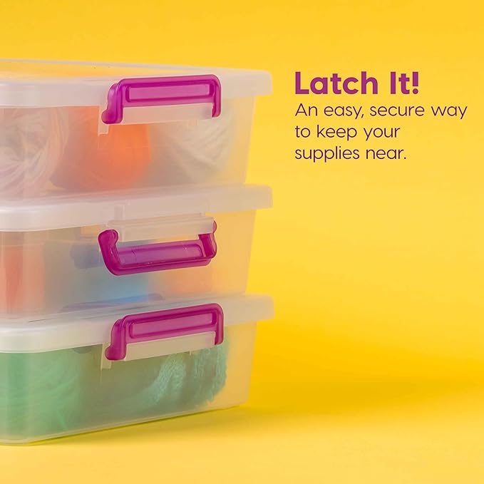 IRIS USA 6 Qt. Plastic Craft Storage Container Bins with Lids, 6 Pack, Small Art & Office Supply Organizer Tote, Sensory Bins & Boxes for Home & University, Stackable, Secure Latch Buckles, Clear
