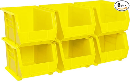 Akro-Mils 30239 AkroBins Plastic Storage Bins, Space-Saving Stackable Bins for Garage, Pantry, Craft Organization, 11-" x 8-" x 7-", Yellow, 6-Pack