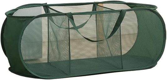 Mesh Laundry Hamper Basket, Sturdy 3 Compartments Laundry Basket, Foldable Pop up Laundry Hamper with Side Pocket for Laundry Room, Bathroom, Kids Room, College Dorm or Travel, Green