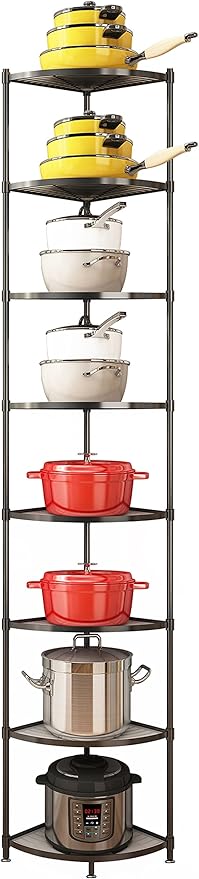 8-Tier Kitchen Pot Rack, Cookware Stand Storage Organizer ，Multi-Layer Corner Shelf Stand Metal Shelves for Kitchen