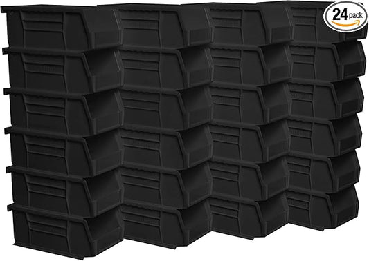 Akro-Mils 30220 AkroBins Plastic Storage Bins, Space-Saving Stackable Bins for Garage, Pantry, Craft Organization, 7" x 4" x 3", Black, 24-Pack