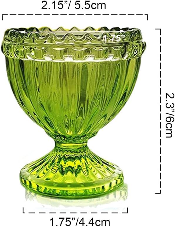 KiaoTime Green Glass Easter Egg Cup for Soft or Hard Boiled Egg Holder - Set of 2 Egg Holders for Breakfast Brunch, Kitchenware, Easter Decoration Egg Cup for Spring Home Party Tableware Decor Favors