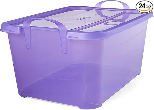 Life Story 24 Pack Light Duty Stackable Storage Bin, 55 Quart Home Organizer, Versatile Lightweight Locking Bins with Carrying Handles, Purple