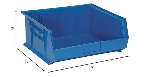QUANTUM STORAGE SYSTEMS K-QUS250BL-2 2-Pack Stack and Hang Plastic Bin Storage Containers, 14" x 16" x 7", Blue