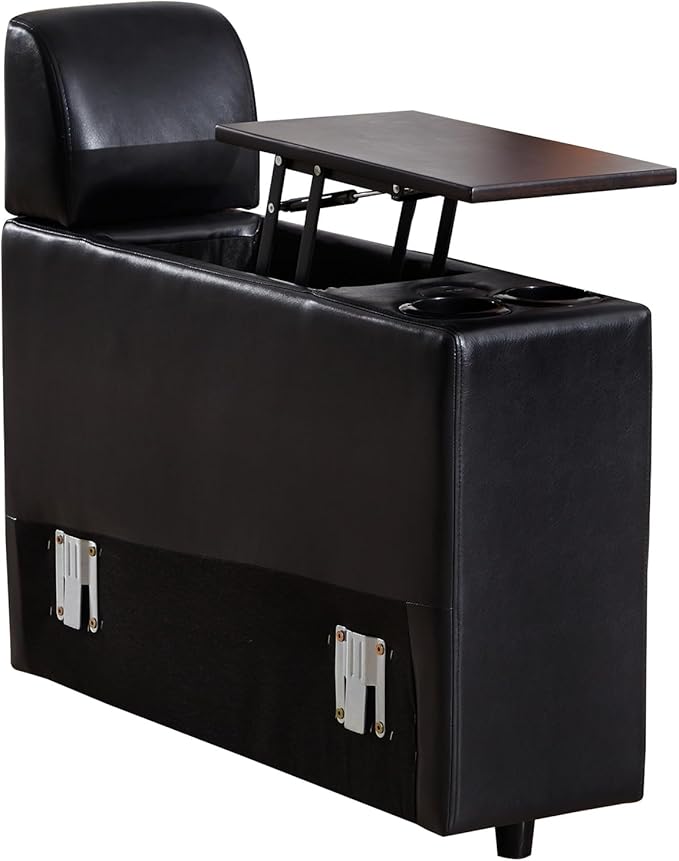 LEVNARY Modular Lift-Top Console with USB Charging and Cup Holders, Center Storage Module for Modular Reclining Sofa (Black)