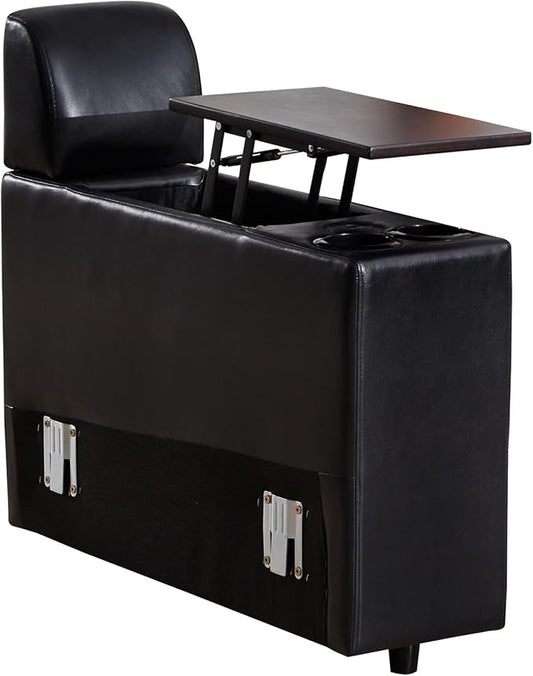 LEVNARY Modular Lift-Top Console with USB Charging and Cup Holders, Center Storage Module for Modular Reclining Sofa (Black)