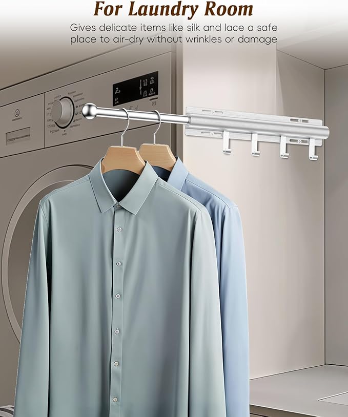 Supforce Valet Rod for Closets, 12" Valet Rod With 4 Hooks, Closet Organizer Slide Out Clothing Hanger Rods Extender Perfect for Suits,Dresses,Belt,Tie, White
