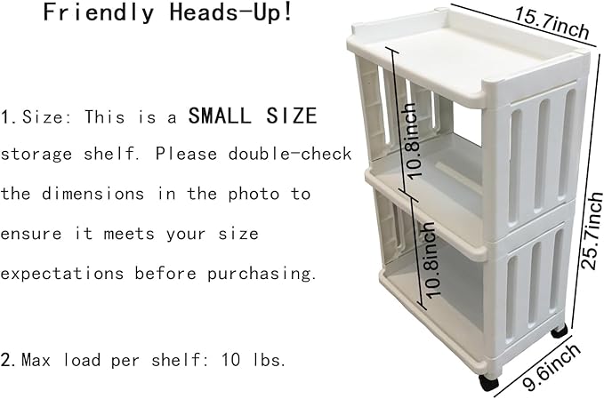 Rolling Storage Utility Cart Slim Organizer Shelf with Wheels 3 Tier Narrow Places Mobile Shelving Unit Tower Rack for Kitchen Bathroom Laundry Room Home Office Bedroom Living Room Washroom, White