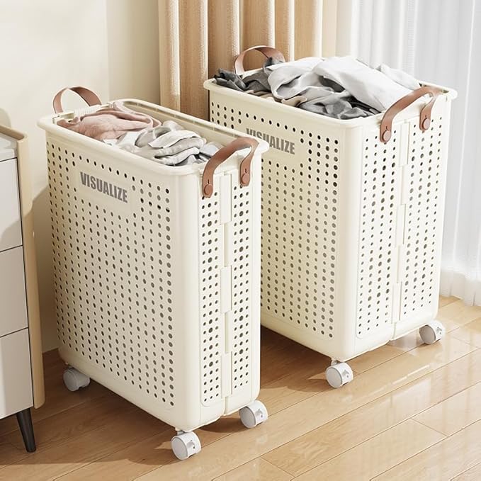 BOHOIDEE X-Large Foldable Laundry Hamper with Wheels and Handle, Collapsible Rolling Laundry Basket, Versatile Portable Storage Basket for Laundry/Bathroom