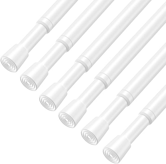 AIZESI Spring Tension Rods Adjustable Tension Curtain Rod Small Tension Rod No Drilling Expandable Spring Loaded Curtain Tension Rod（White,26" to 39"-6Pcs)