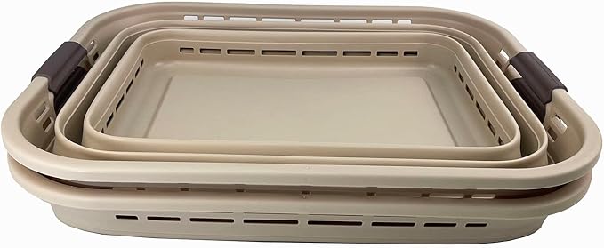 SAMMART 42L (11 gallons) Collapsible Plastic Laundry Basket - Portable Pop Up Storage Container/Organizer - Portable Hamper - Space Saving Easy Storage (Apricot/Brown (Set of 2))