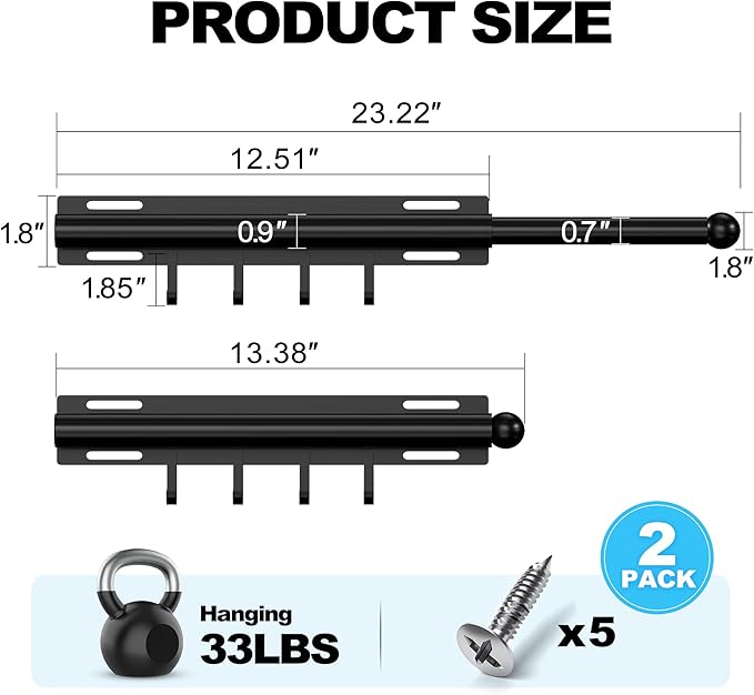2 Pack Valet Rod for Closet Retractable with 4 Hooks, 13.4"-23.2" Pull Out Clothes Rail, Heavy Duty Alloy Steel Side Mount Wardrobe Bar, Adjustable Organizer for Laundry, Bathroom, Entrance (Black)