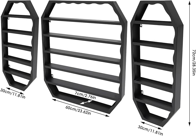 Wall-Mounted Nail Polish Storage Racks, 3PCS Multi-Tiers Metal Cosmetic Display Rack Lipstick Perfume Display Rack with 1 Middle Rack & 2 Side Racks for Spa Nail Salon Shop (Black)