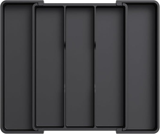 Lifewit Utensil Organizer for Kitchen Drawers, Expandable Cooking Utensil Tray, Adjustable Cutlery Silverware Flatware Holder, Plastic Spatula Tools Storage Divider, 11-18 x 14", Black