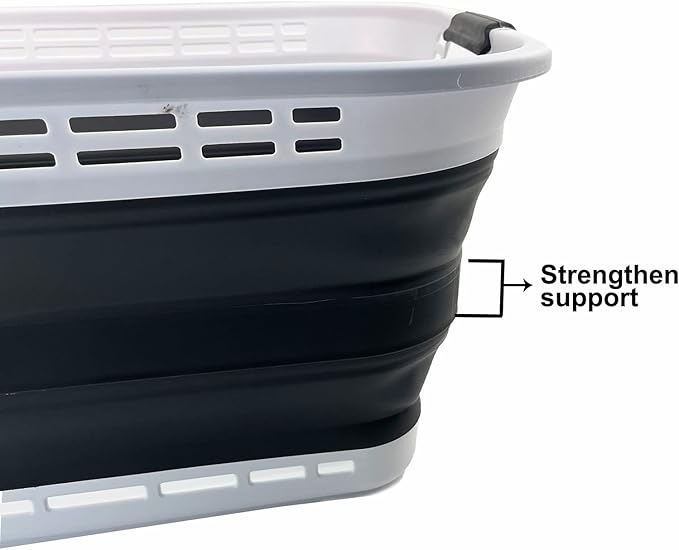 SAMMART 42L (11 gallons) Collapsible Plastic Laundry Basket - Portable Pop Up Storage Container/Organizer - Portable Hamper - Space Saving Easy Storage (White/Asphait (Set of 2))