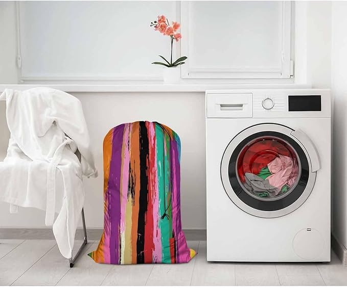 Swono Rainbow Colors Large Laundry Collapsible Laundry Bag Grunge Colorful Stripes Strokes Paint Splashes Foldable Laundry Hamper Bag