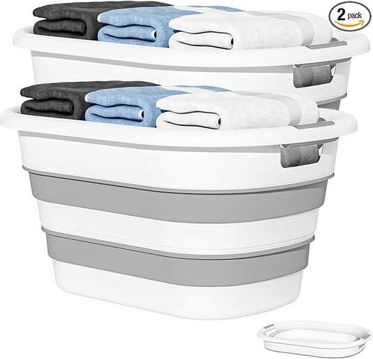 OOAMBB 43L(11.5Gallon) Collapsible Laundry Baskets Plastic, Pop Up Laundry hamper/Storage Container, Foldable Laundry Basket with Large Capacity,Sturdy,Space Saver (Grey, 2 Packs)