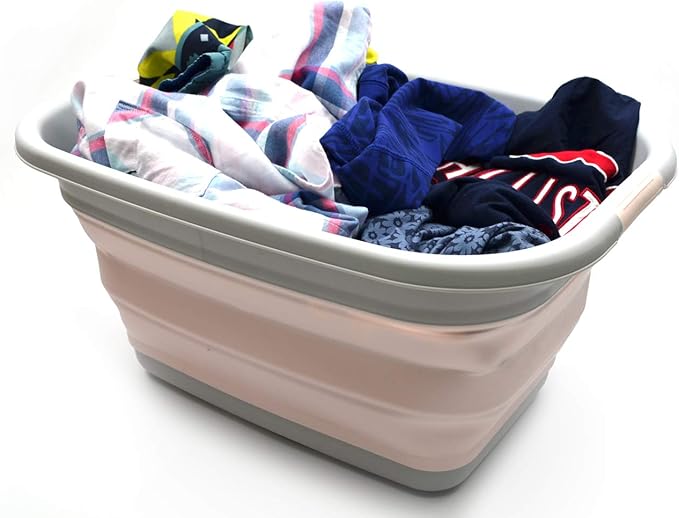 SAMMART 31L (8.1 gallon) Collapsible Plastic Laundry Basket - Foldable Pop Up Storage Container-Portable Washing Tub-Space Saving Hamper/Basket, Water capacity: 23L (6 gallon) (1, Pink)